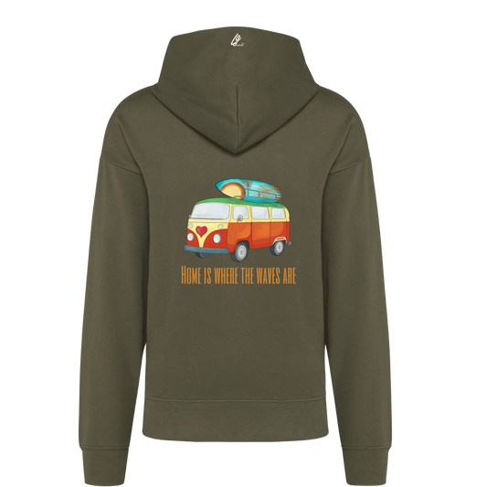 Sudadera Oversize con Capucha "Home & Waves" - Verde Caqui