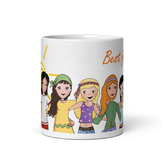 za de cerámica blanca de Lily Girls con el diseño de las chicas Lily (Lily, Bel, Chloe, etc.) y la frase "Best Friends". Diseño dulce y bonito.