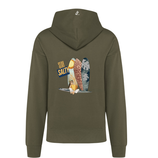 Sudadera Oversize con Capucha "Stay Salty" - Verde Caqui