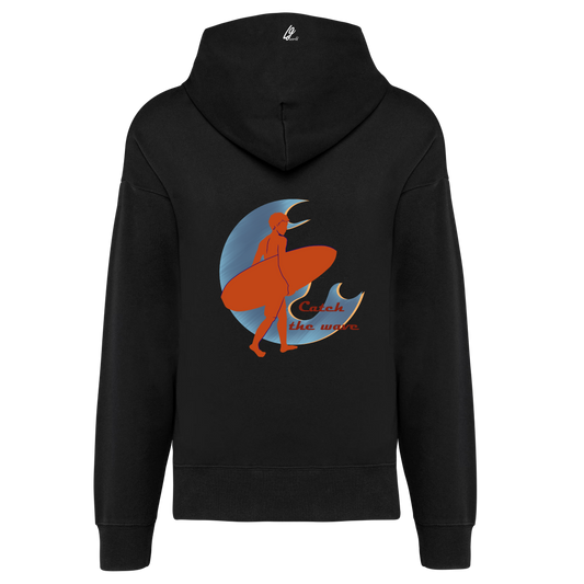 Sudadera Oversize con Capucha "Catch the wave" - Negro