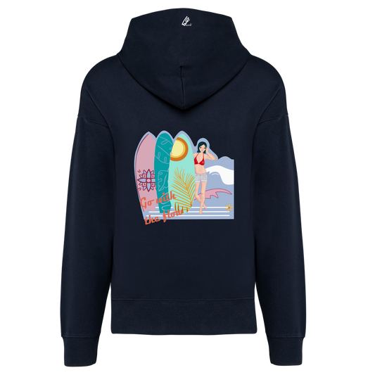 Sudadera Oversize con Capucha "Go with the flow" - Azul Marino