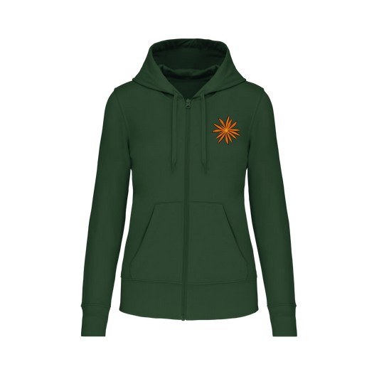 Sudadera con cremallera - mujer- Flor naranja