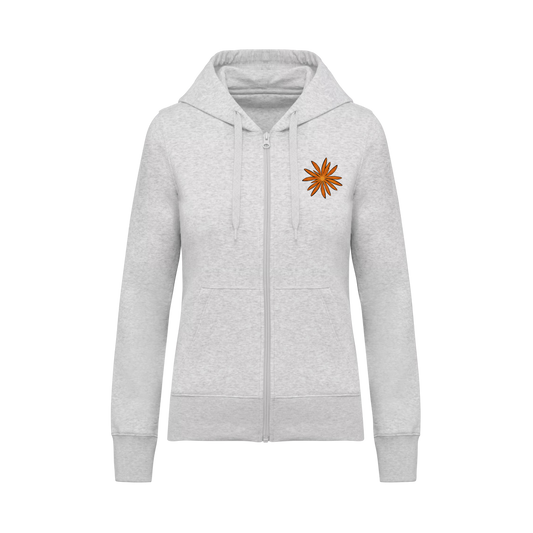 Sudadera con cremallera - mujer- Flor naranja