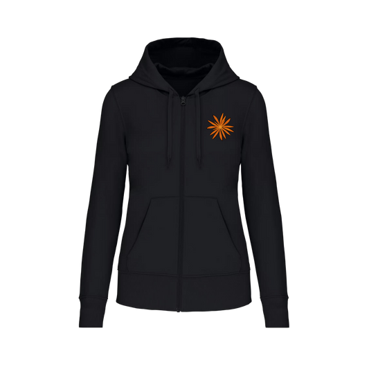 Sudadera con cremallera - mujer- Flor naranja