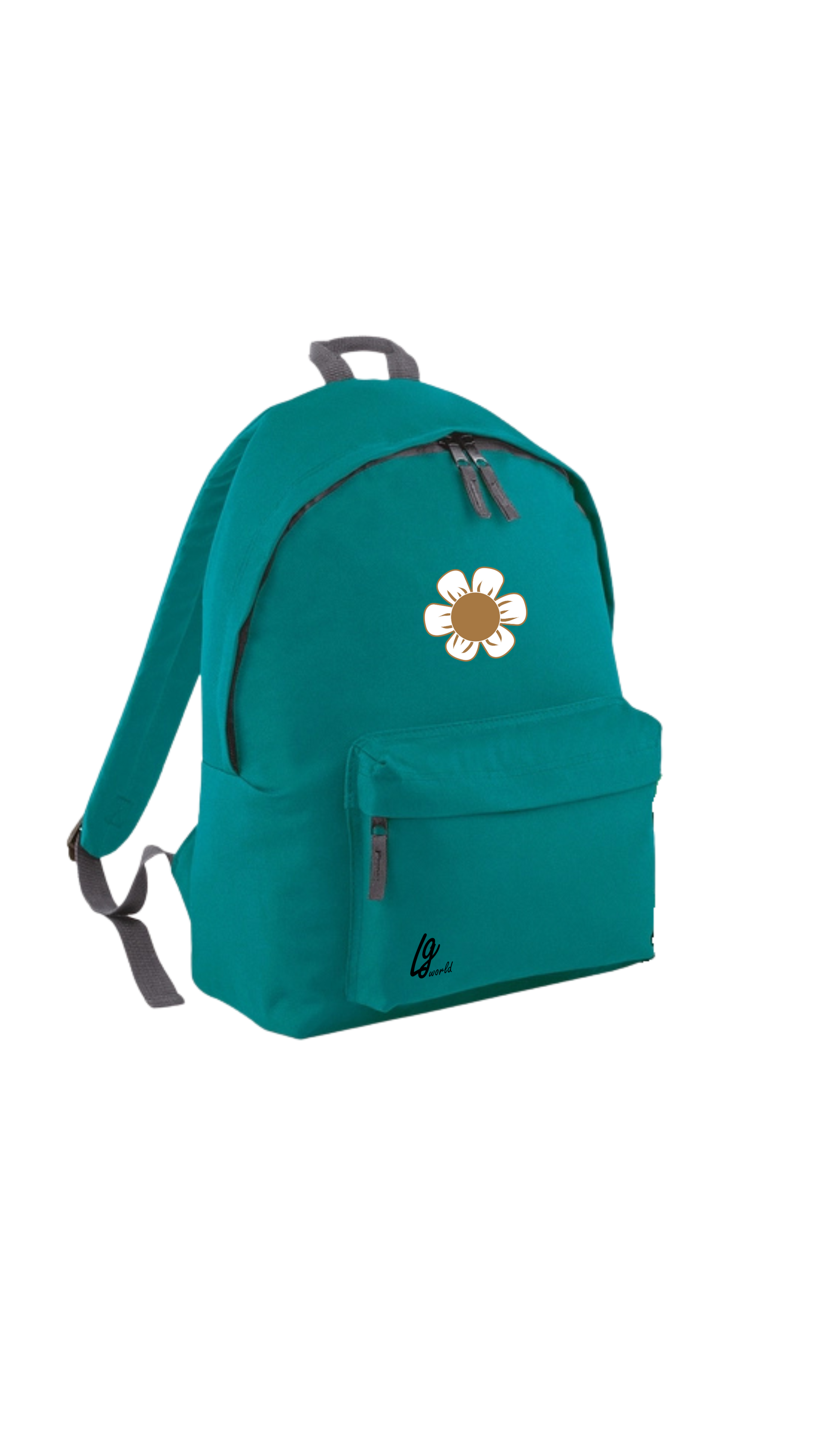 Mochila Teen de Lily Girls, color verde agua, con detalle de margarita. Perfecta para adolescentes.