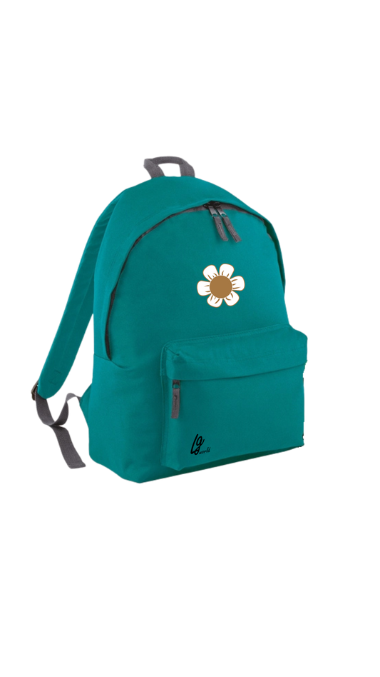 Mochila Teen de Lily Girls, color verde agua, con detalle de margarita. Perfecta para adolescentes.