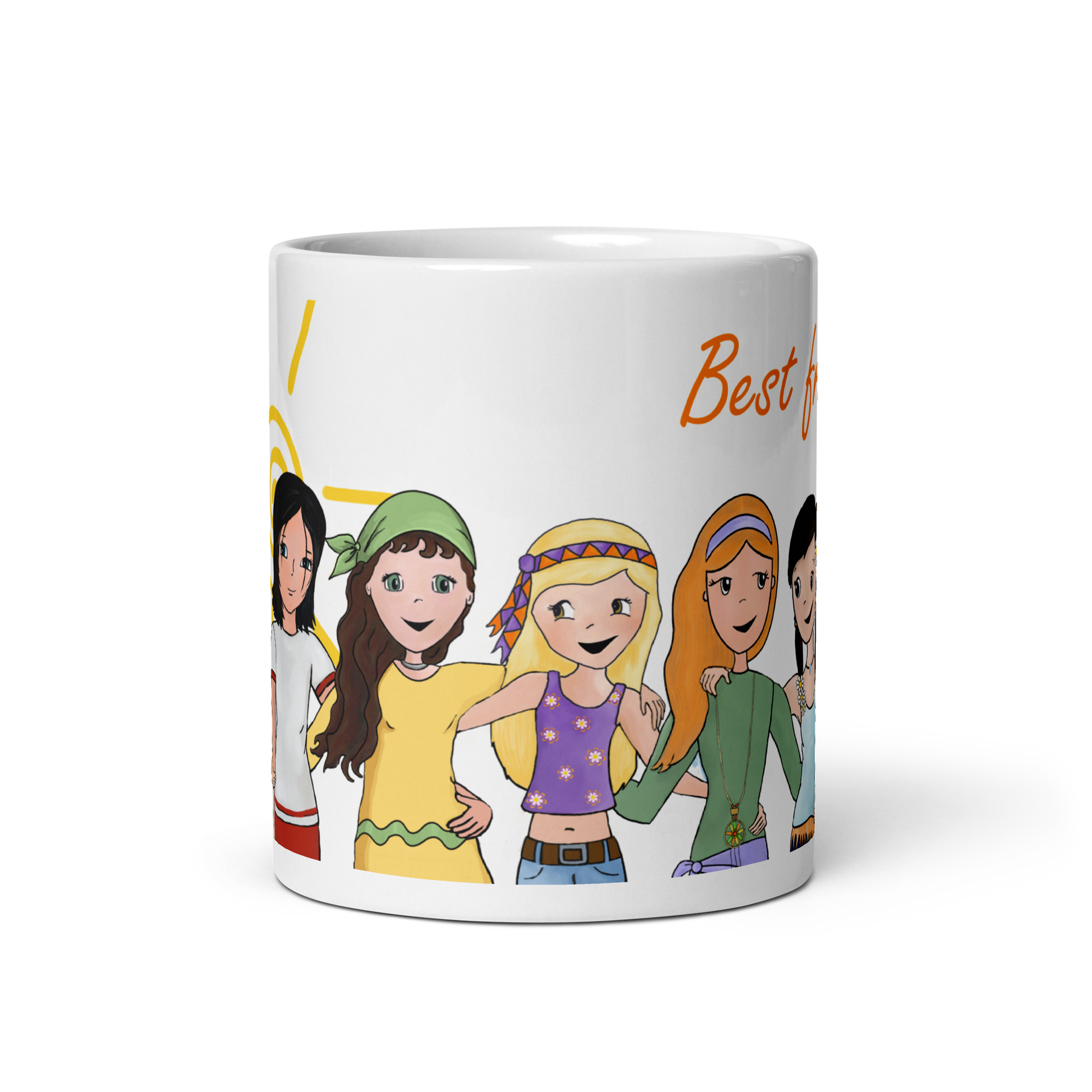 za de cerámica blanca de Lily Girls con el diseño de las chicas Lily (Lily, Bel, Chloe, etc.) y la frase "Best Friends". Diseño dulce y bonito.